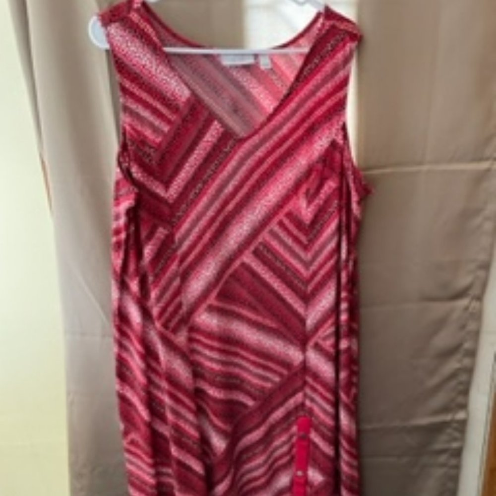 Susan Graver Petite Liquid Knit Maxi Dress XL Red/Tan
